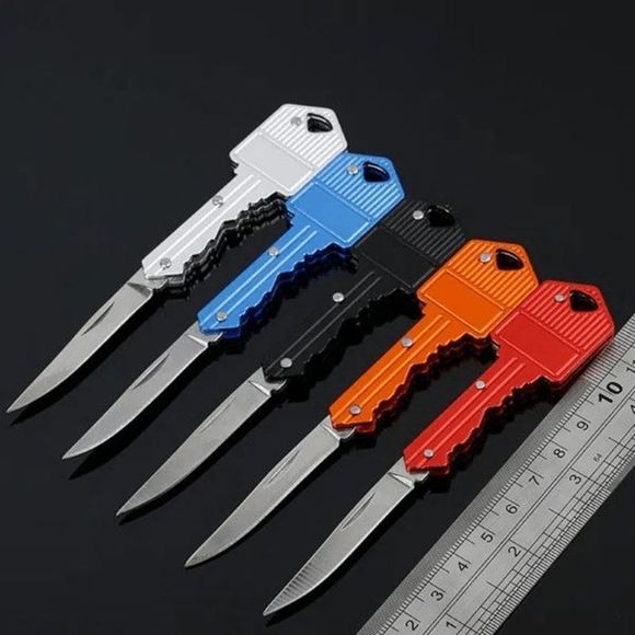 Other - Stainless Steel Multifunction Red Pocket Folding Key Shape Mini Knife Keychain